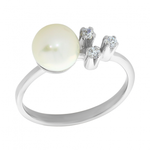 Серебряное кольцо Жемчужное подворье с фианитом и жемчугом Ж1032р фото