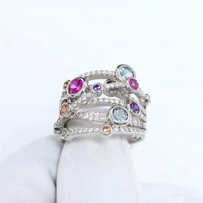 Серебряное кольцо Atoll с сапфировым корундом, цирконием и шпинелью ЗС23К157340 фото