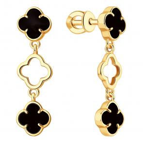 Золотые серьги ЮЗ Корона с ониксом К1-С5030V79 фото