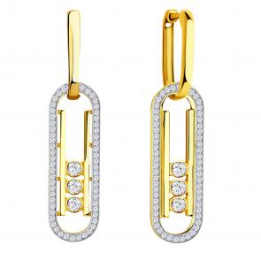 Серьги-трансформеры из лимонного золота ЮЗ Корона с фианитом К1-С5336л фото