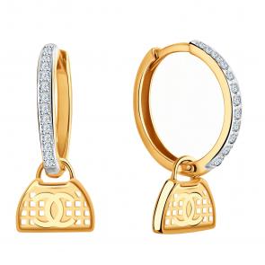 Золотые серьги-трансформеры ЮЗ Корона с фианитом К1-С5653 фото
