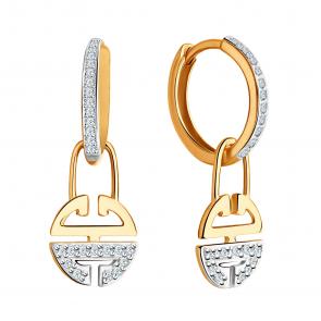 Золотые серьги-трансформеры ЮЗ Корона с фианитом К1-С5671 фото