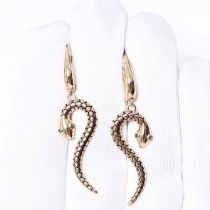 Золотые серьги Символ года Змея ЮЗ Корона с фианитом и эмалью К1-С5903 фото