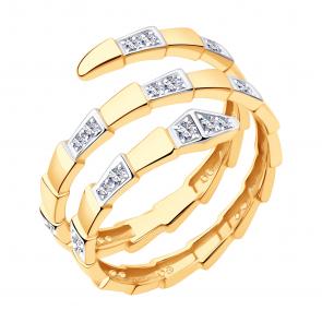 Золотое кольцо Символ года Змея ЮЗ Корона с фианитом К1-к1364 фото