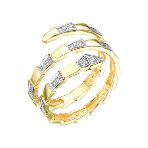 Кольцо Символ года Змея из лимонного золота ЮЗ Корона с фианитом К1-к1364л фото