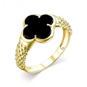 Кольцо из лимонного золота ЮЗ Корона с ониксом К1-к4480V79л фото