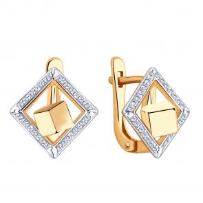 Золотые серьги ЮЗ Корона с подвижным элементом и фианитом К1-с1492 фото
