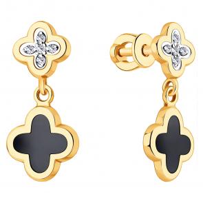 Золотые серьги ЮЗ Корона с фианитом и эмалью К1-с3686 фото