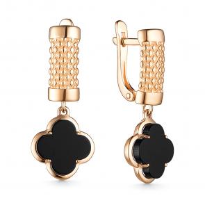 Золотые серьги ЮЗ Корона с ониксом К1-с4480V79 фото