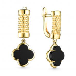 Серьги из лимонного золота ЮЗ Корона с ониксом К1-с4480V79л фото