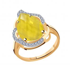 Золотое кольцо Гиалит с фианитом и цитрином К1479-Ц фото