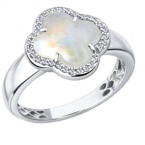 Серебряное кольцо ЮЗ Корона с фианитом и перламутром КС-К5996V563 фото