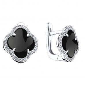 Серебряные серьги ЮЗ Корона с фианитом и ониксом КС-С5996V79 фото