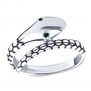 Серебряное кольцо Символ года Змея ЮЗ Корона с фианитом и эмалью КС-к5903 фото