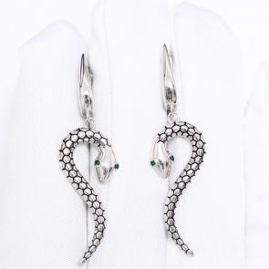 Серебряные серьги Символ года Змея ЮЗ Корона с фианитом и эмалью КС-с5903 фото