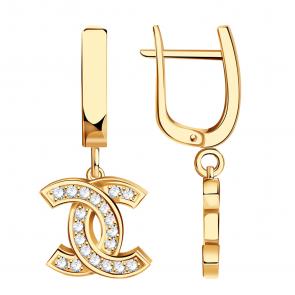 Золотые серьги МАГНАТ с фианитом М11352 фото