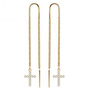 Золотые серьги-кресты МАГНАТ с фианитом М1958 фото