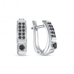 Серьги из белого золота Первая Бриллиантовая с чёрным бриллиантом ПБ2-709-210 фото