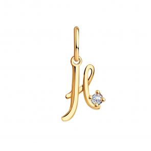 Золотая подвеска буква Н ТД Эстет с фианитом 01П11016SН фото