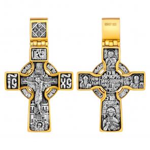 Подвеска-крест Распятие со святыми Покровителями из черненого серебра Иордань СМ-КР-396 фото