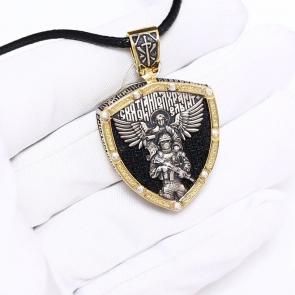 Православная подвеска Защита воина из лимонного серебра на текстильном шнурке Иордань с полимером СМ-П-618 фото