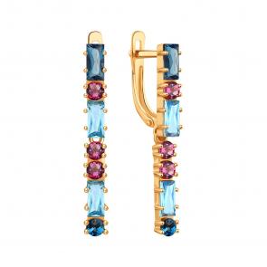 Золотые серьги Karatov с топазом и родолитом Т10102Г065 фото