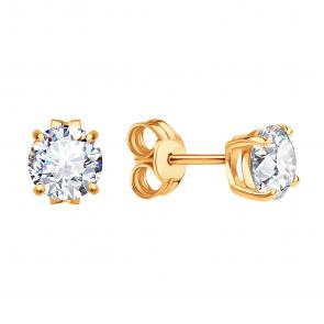 Золотые серьги Karatov с фианитом Т102022738 фото