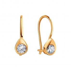 Золотые серьги Karatov с фианитом Т10202В268 фото