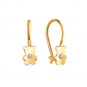 Золотые серьги Karatov с фианитом Т10202В276 фото