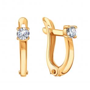 Золотые серьги Karatov с фианитом Т10202В674 фото
