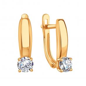 Золотые серьги Karatov с фианитом Т10202В819 фото