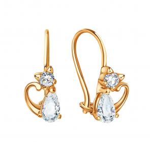 Золотые серьги Karatov с фианитом Т10202В981 фото
