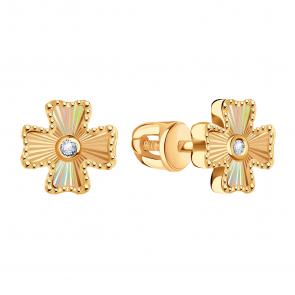Золотые серьги Karatov с фианитом Т10262Е387 фото