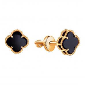Золотые серьги Karatov с ониксом Т10302Г613 фото