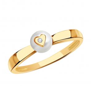 Золотое кольцо Karatov с фианитом и жемчугом Т10801Д217 фото