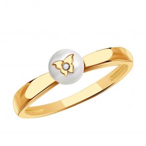 Золотое кольцо Karatov с фианитом и жемчугом Т10801Д218 фото