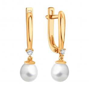 Золотые серьги Karatov с фианитом и жемчугом Т10802В330 фото