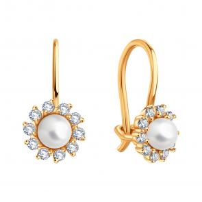 Золотые серьги Karatov с фианитом и жемчугом Т10802Г404 фото