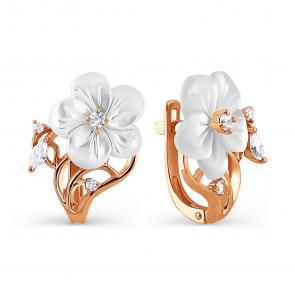 Золотые серьги Karatov с фианитом и перламутром Т113024849 фото