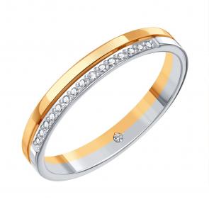 Обручальное кольцо 4 мм из комбинированного золота Karatov с бриллиантом Т13101Б812 фото