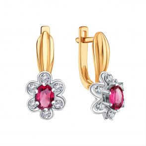 Золотые серьги Karatov с бриллиантом и рубином Т13102В126-01-01 фото