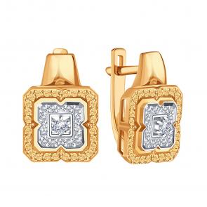 Золотые серьги Karatov с бриллиантом и коньячным бриллиантом Т13102Г175 фото