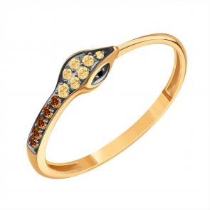 Золотое кольцо Karatov с бриллиантом, чёрным бриллиантом и коньячным бриллиантом Т14101Б579 фото