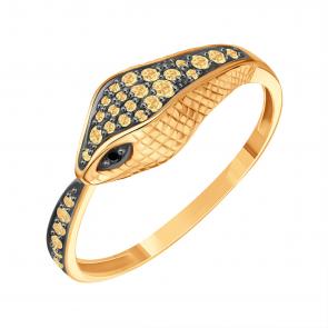 Золотое кольцо Символ года Змея Karatov с черным бриллиантом и коньячным бриллиантом Т14101Б580 фото