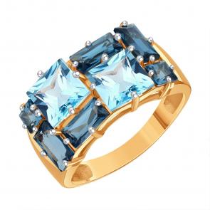 Золотое кольцо Karatov с топазом и Лондон топазом Т14101Б835 фото