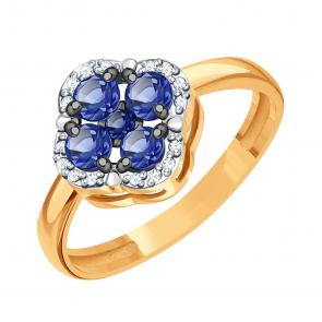 Золотое кольцо Karatov с бриллиантом и сапфиром Т14101Д077 фото