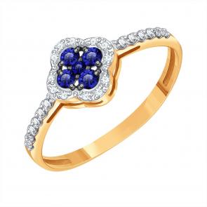 Золотое кольцо Karatov с бриллиантом и сапфиром Т14101Д078 фото