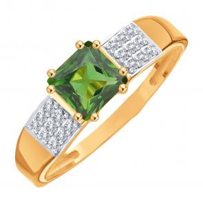 Золотое кольцо Karatov с бриллиантом и гидротермальным изумрудом Т14101Д830-02-03 фото