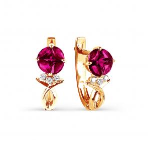 Золотые серьги Karatov с бриллиантом и рубином Т141026272-01 фото