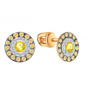 Золотые серьги Karatov с бриллиантом, сапфиром и коньячным бриллиантом Т141026748-02 фото